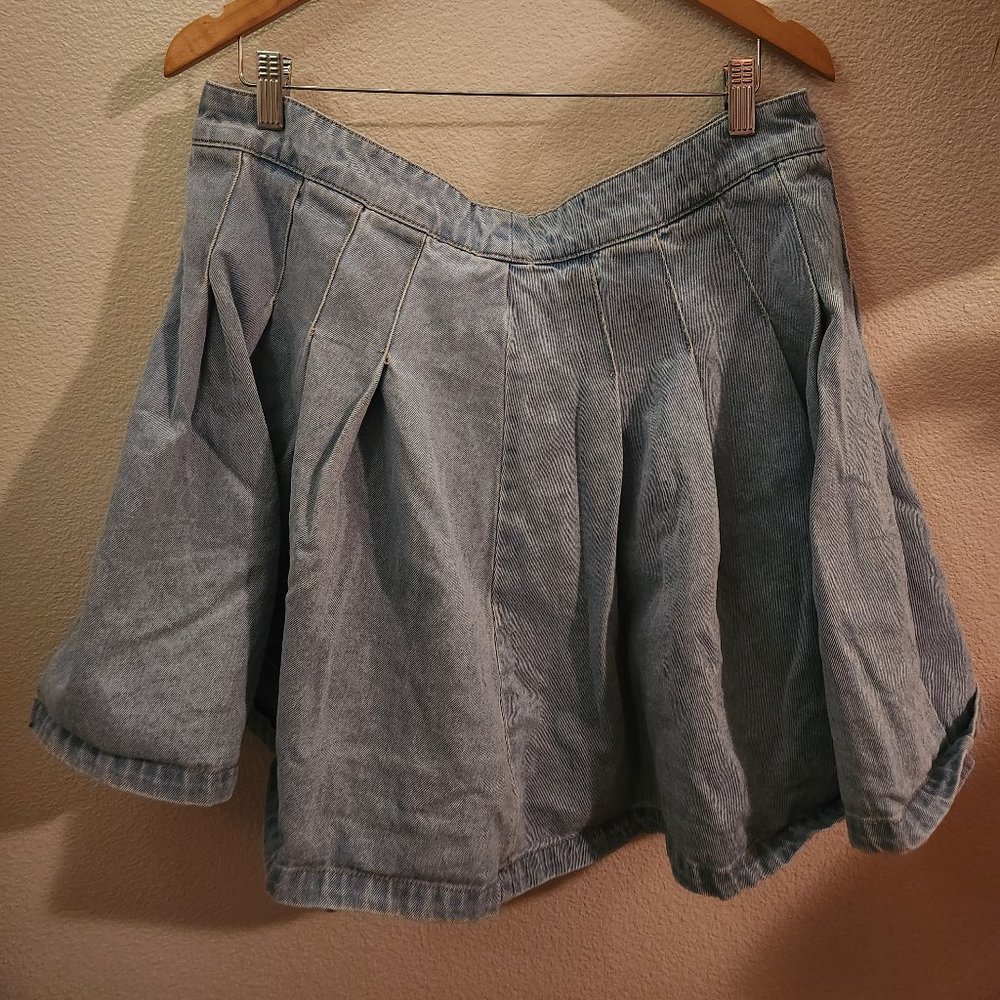Pleated Denim Skirt